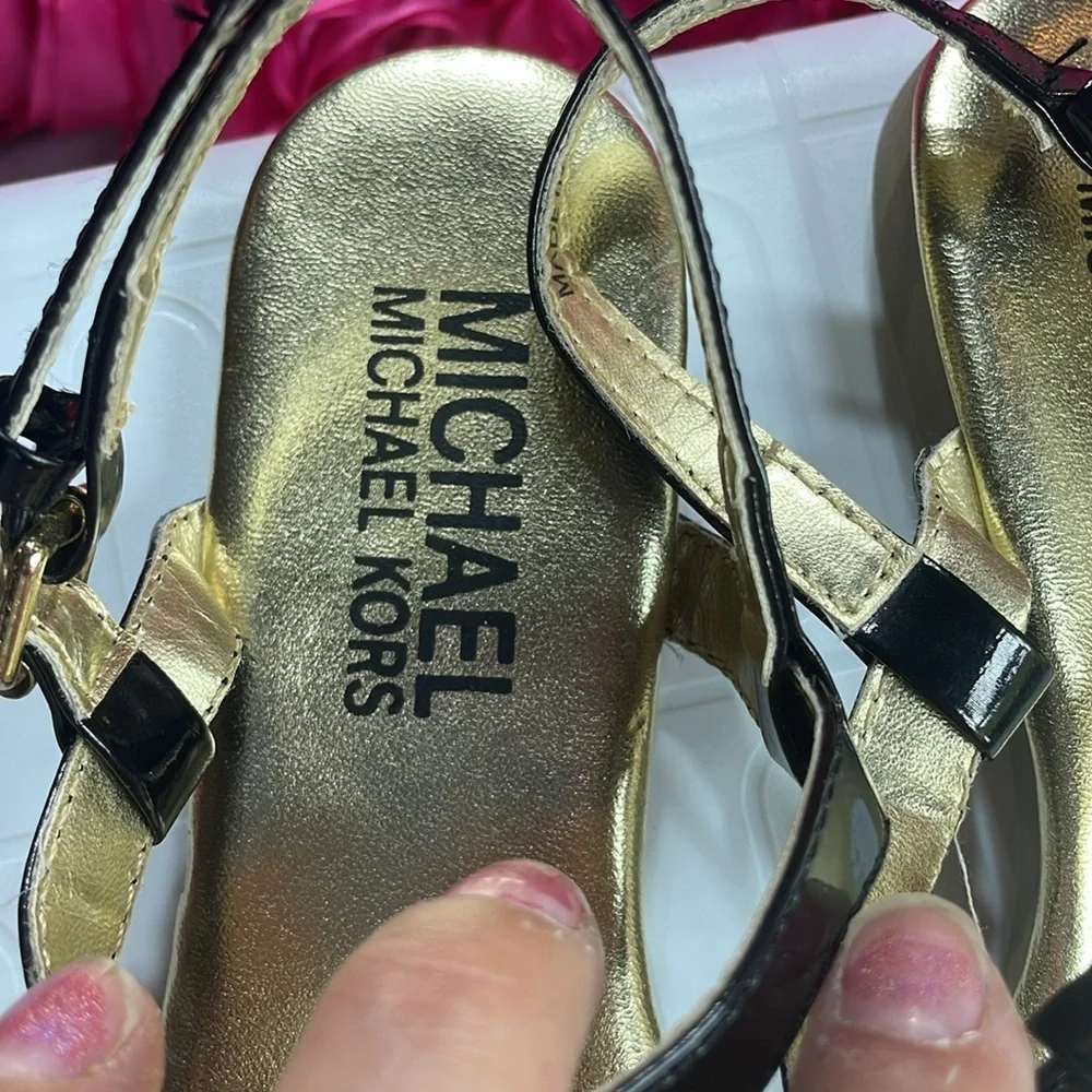 Michael‎ Kors Girls' Black Patent Leather Strappy Sandals, Size 1